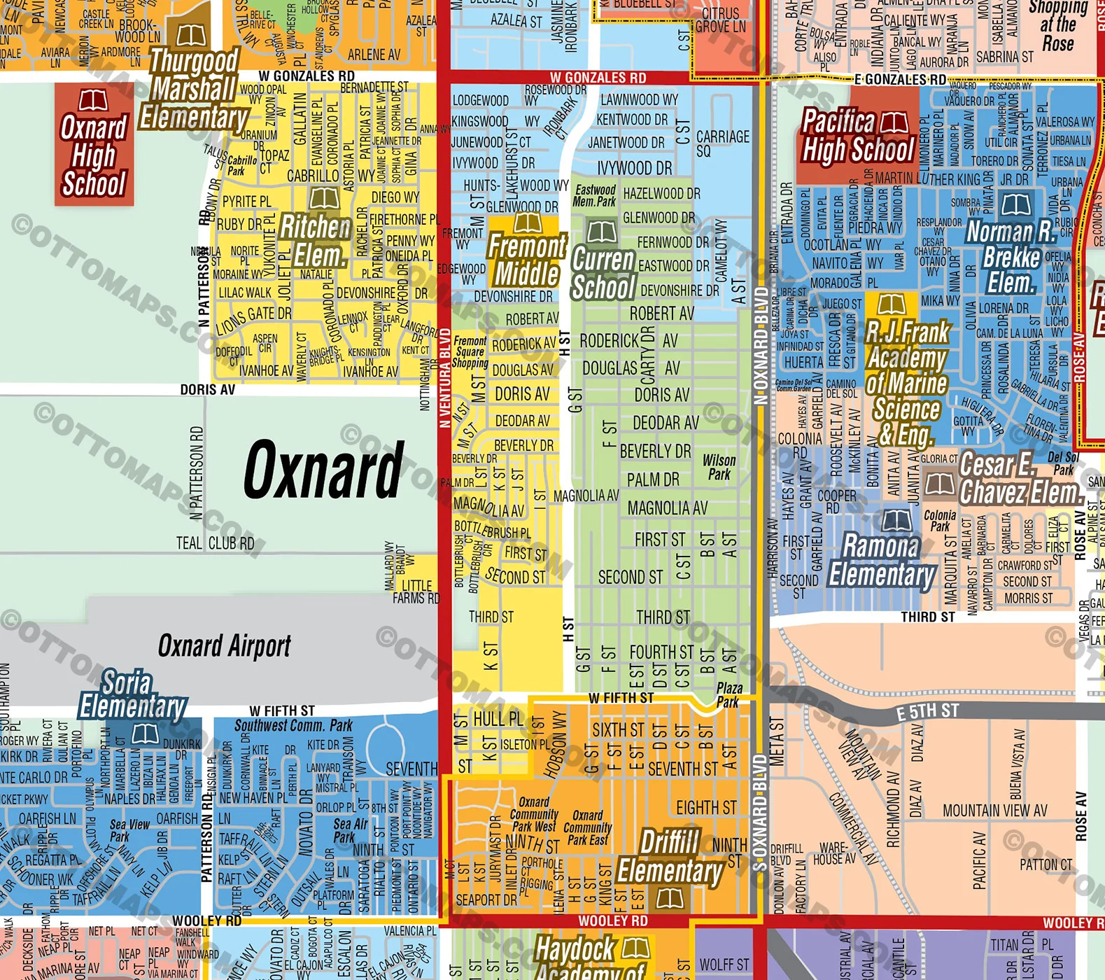 Oxnard School District Map - including Oxnard, Rio, Hueneme & Ocean View School Districts - FILES - PDF and AI, editable, vector, royalty free - Image 2