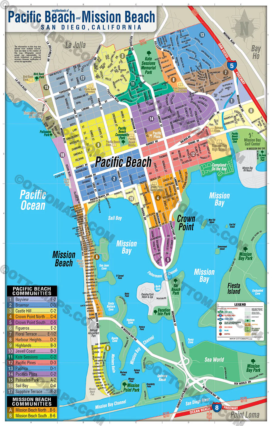 Pacific Beach, Mission Beach, Mission Bay Map, San Diego County, CA - FILES - PDF and AI, editable, vector, royalty free - Image 2