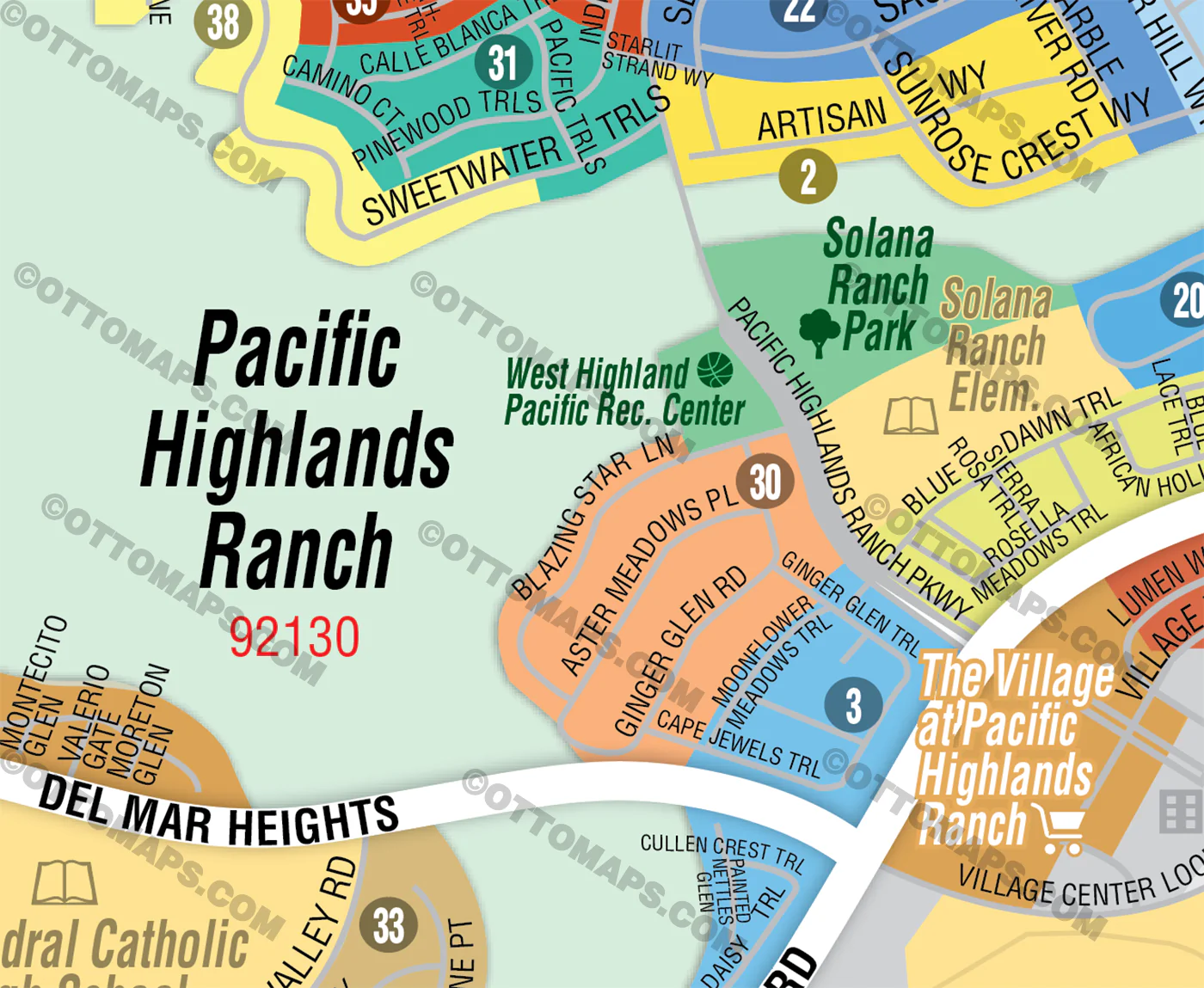 Pacific Highlands Ranch Map, San Diego County, CA - FILES - PDF and AI, editable, vector, royalty free - Image 2