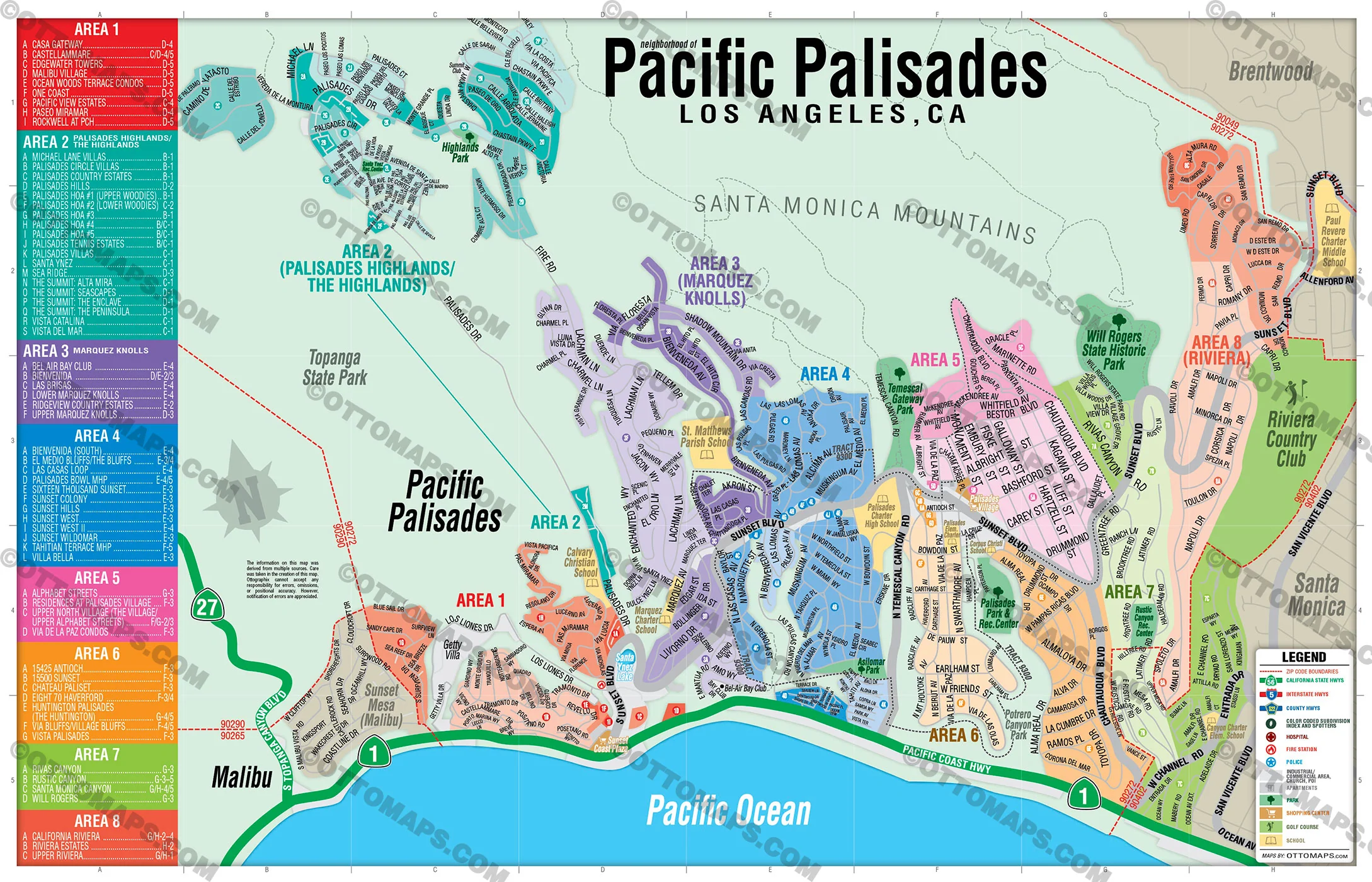 Pacific Palisades Map, Los Angeles, CA - POSTER PRINTS - Image 2