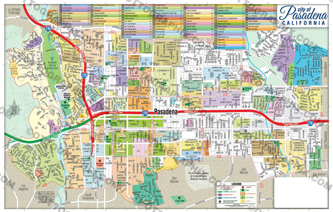 Pasadena Map, Los Angeles County, CA - FILES - PDF and AI, editable, vector, royalty free