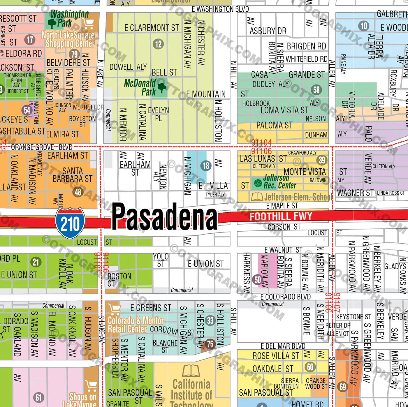 Pasadena Map, Los Angeles County, CA - FILES - PDF and AI, editable, vector, royalty free - Image 2
