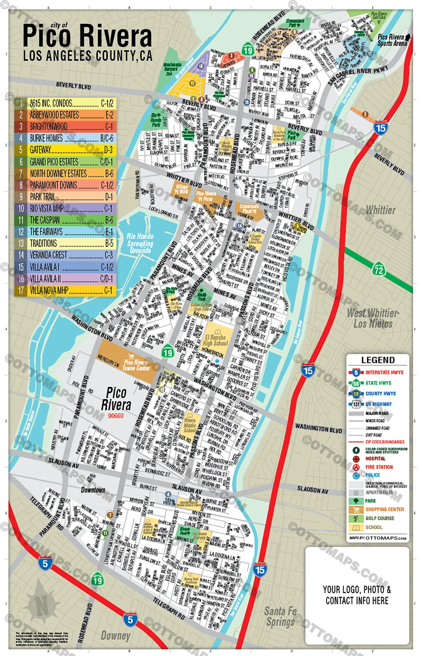 Pico Rivera Map, Los Angeles County, CA - FILES - PDF and AI, editable, vector, royalty free