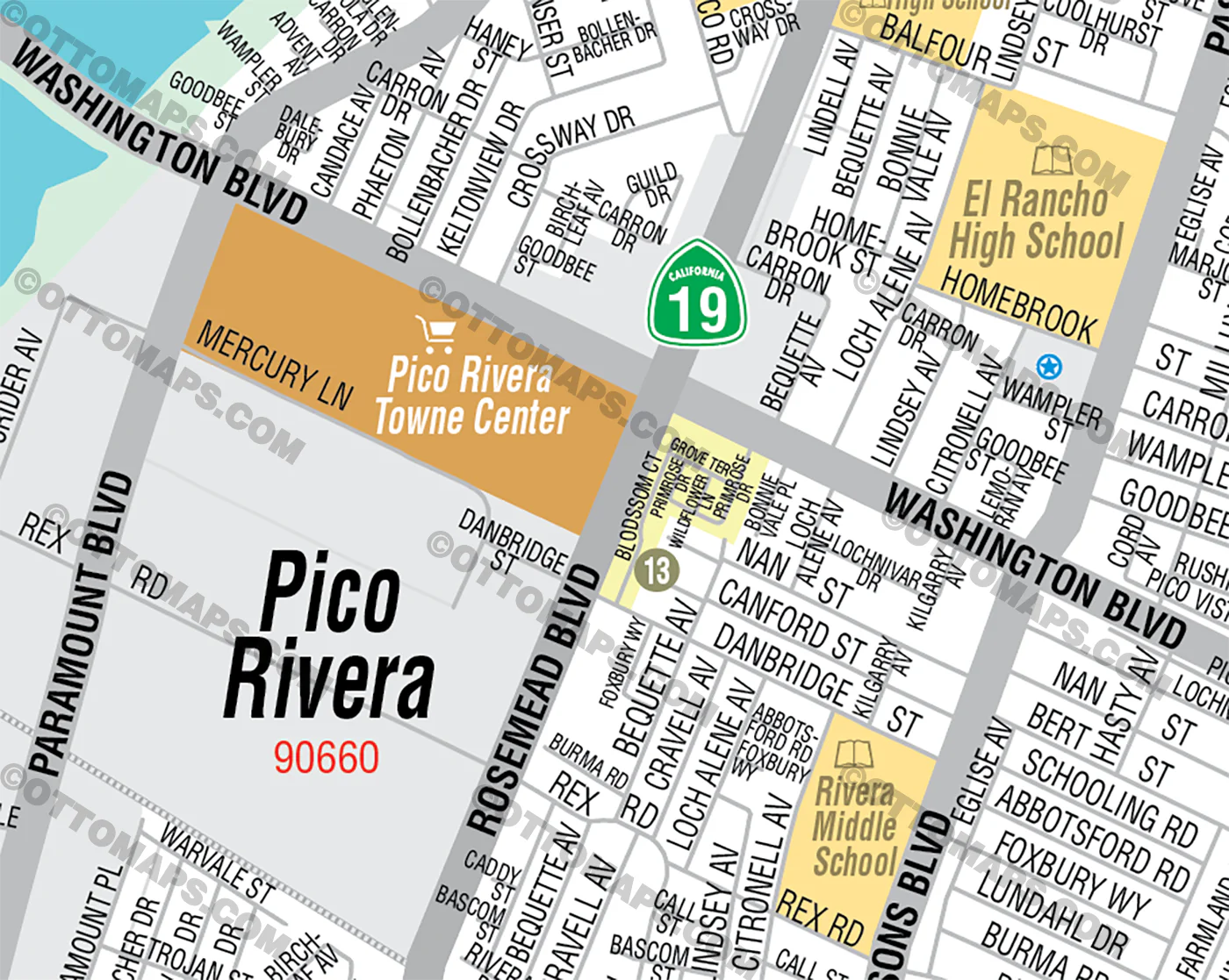 Pico Rivera Map, Los Angeles County, CA - FILES - PDF and AI, editable, vector, royalty free - Image 2