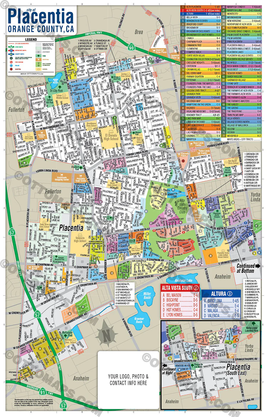 Placentia Map, Orange County, CA - FILES - PDF and AI, editable, vector, royalty free