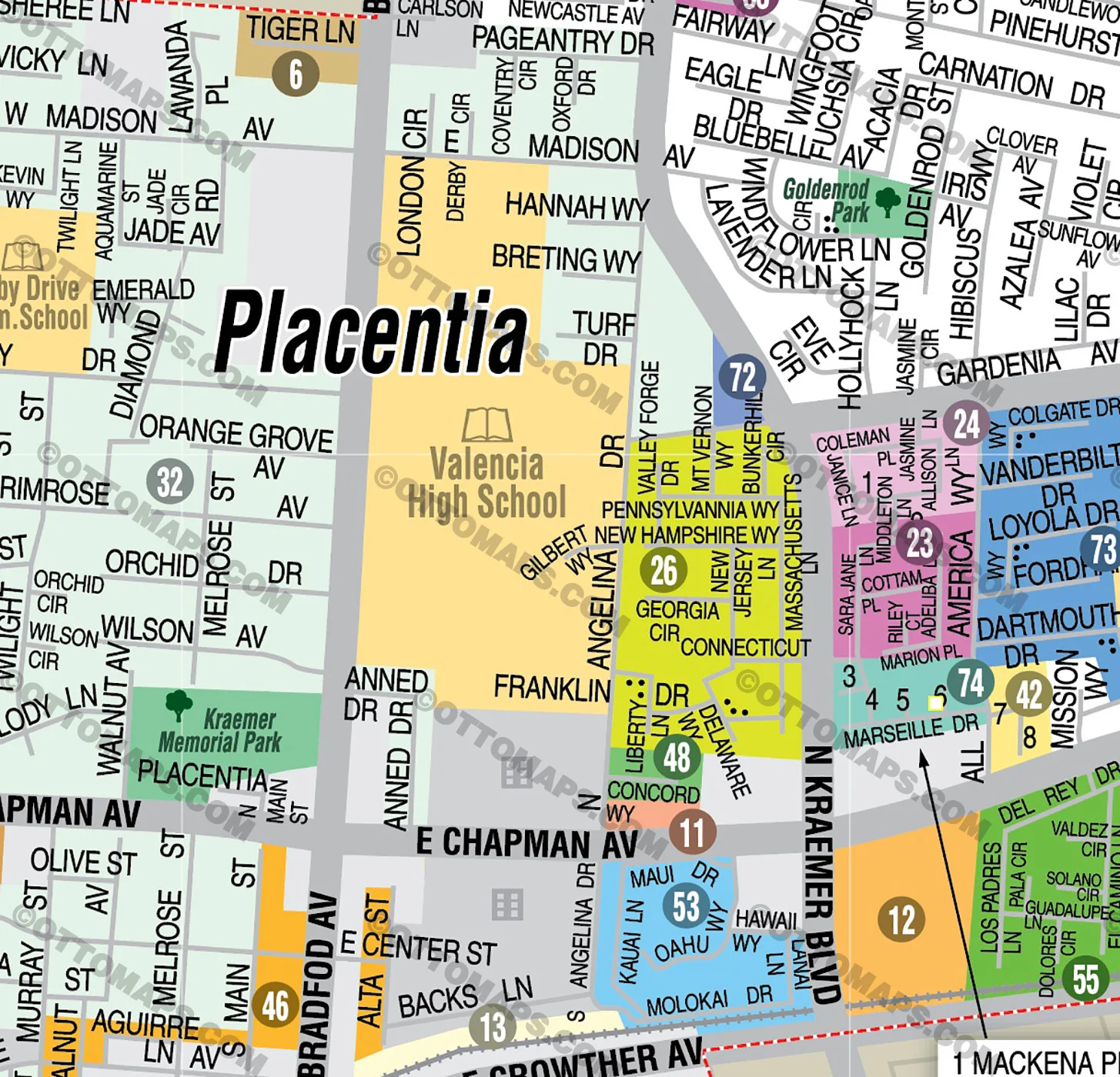Placentia Map, Orange County, CA - FILES - PDF and AI, editable, vector, royalty free - Image 2