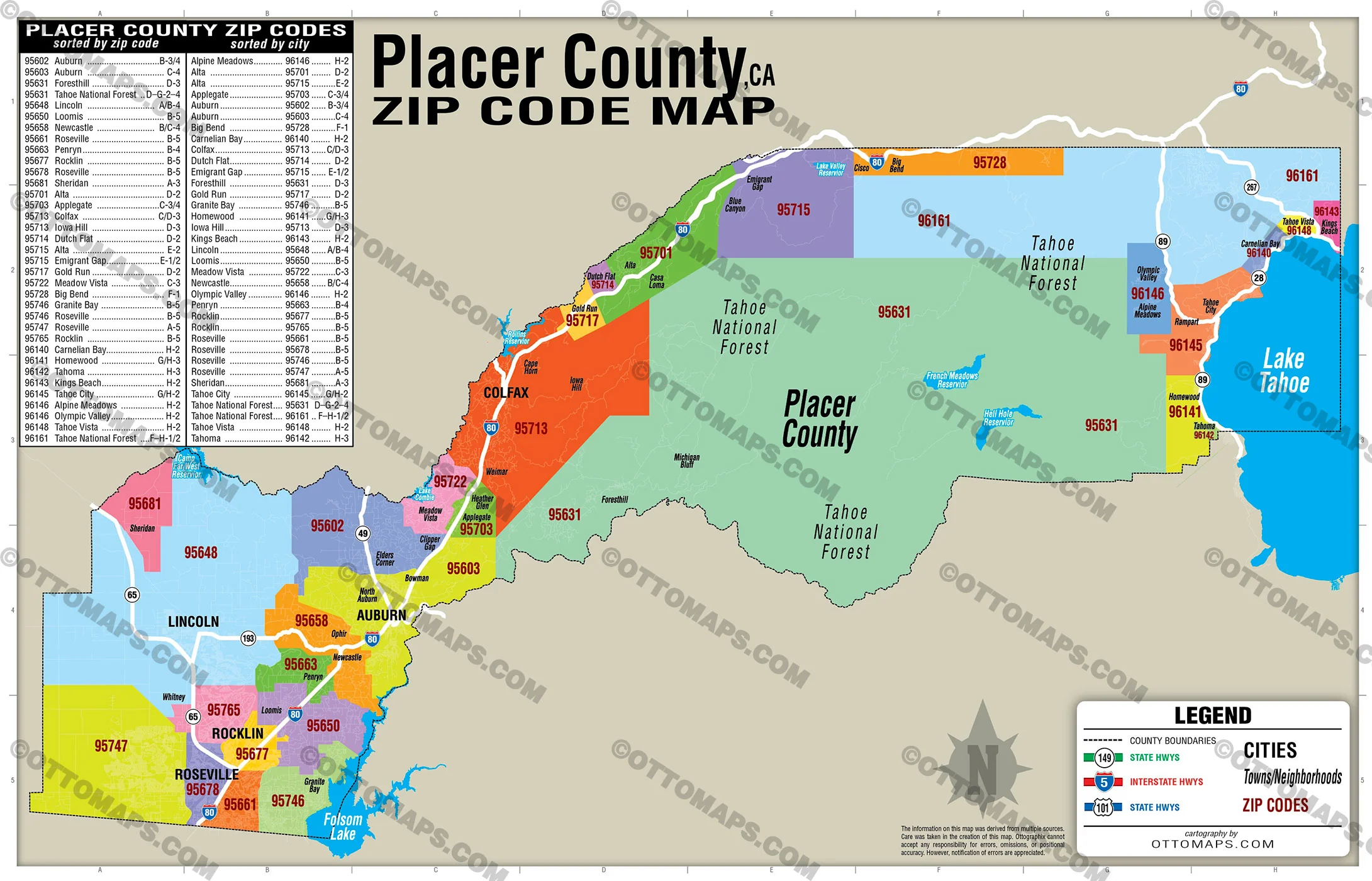 Placer County Zip Code Map - POSTER PRINTS - Image 2
