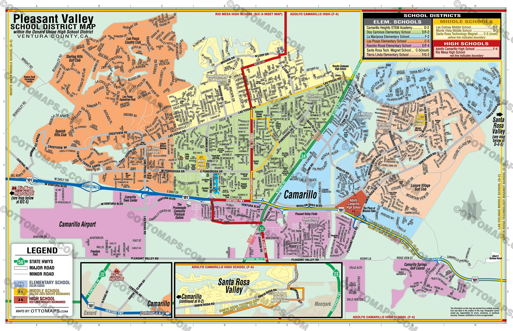 Pleasant Valley School District Map including Camarillo and Santa Rosa Valley - Ventura County, CA - FILES - PDF and AI, editable, vector, royalty free - Image 3