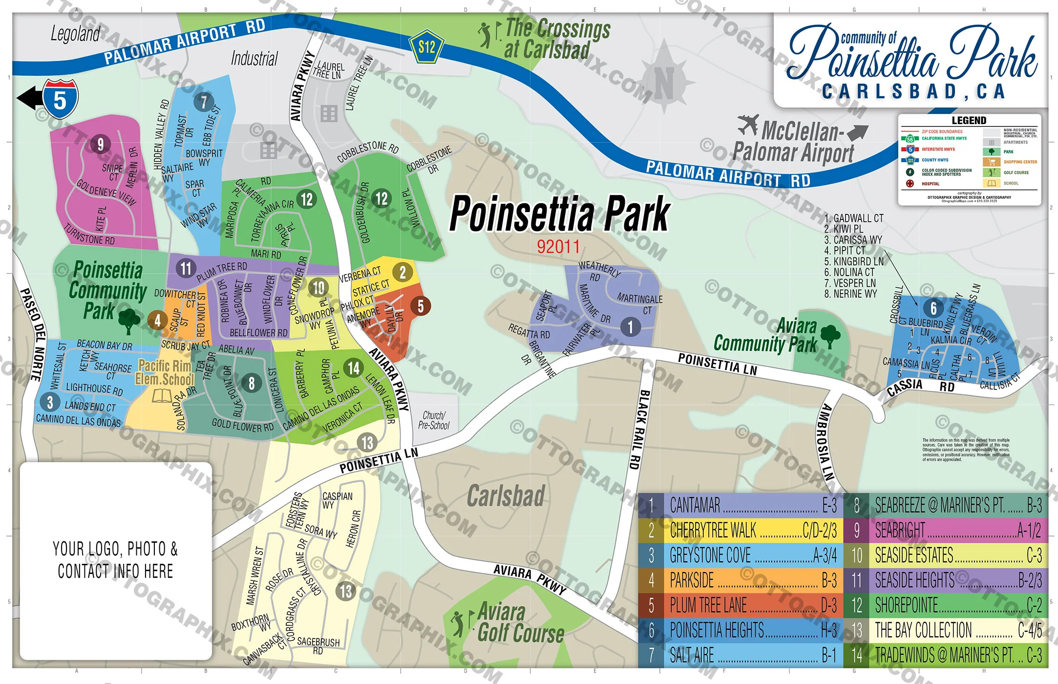 Poinsettia Park Map, San Diego County, CA - FILES - PDF and AI, editable, vector, royalty free