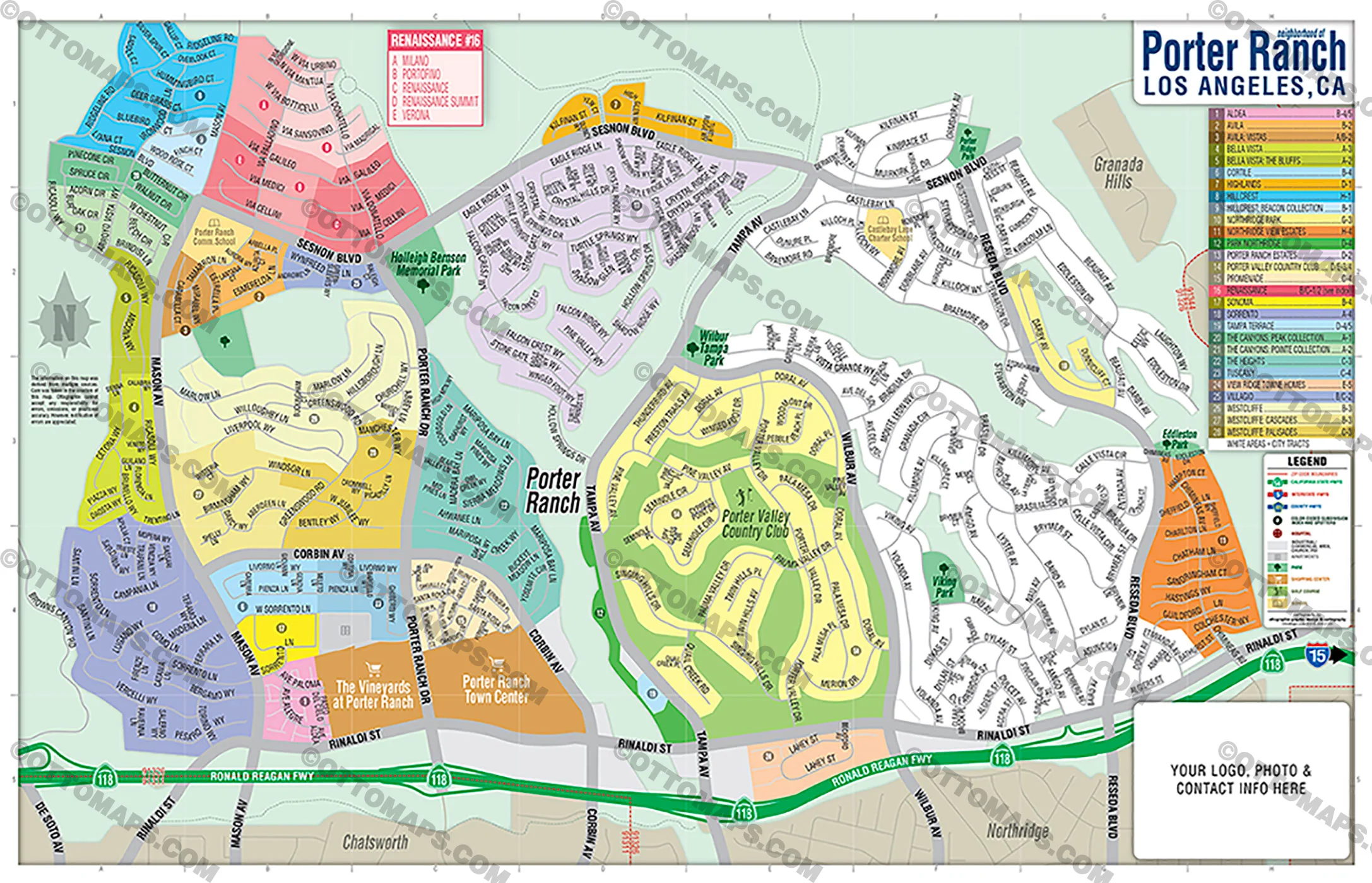 Porter Ranch Map, Los Angeles County, CA - FILES - PDF and AI, editable, vector, royalty free