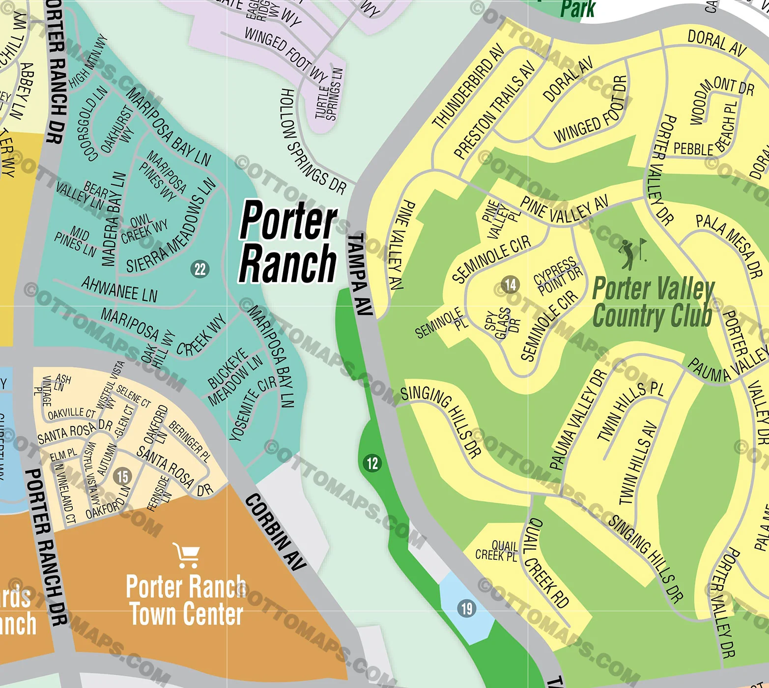 Porter Ranch Map, Los Angeles County, CA - FILES - PDF and AI, editable, vector, royalty free - Image 2