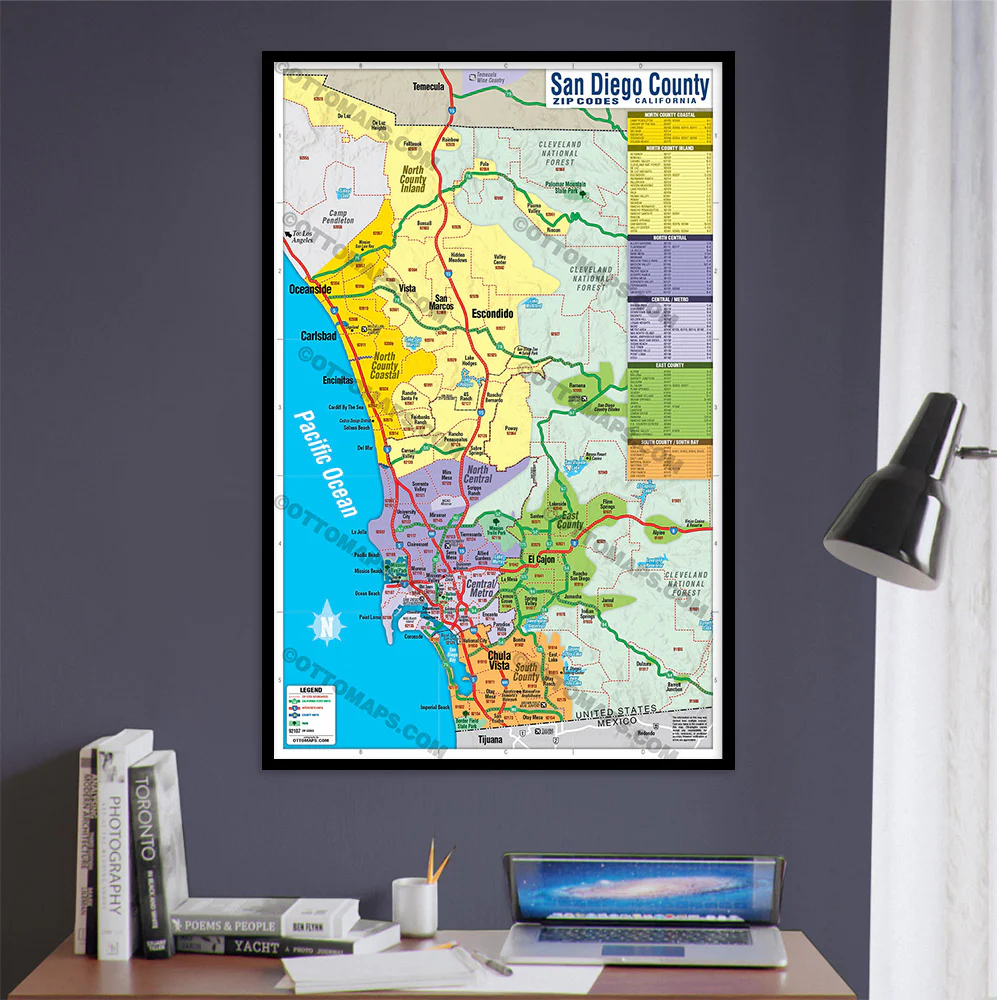 San Diego County Zip Code Map - COASTAL (Regions colorized) POSTER PRINTS - Image 3