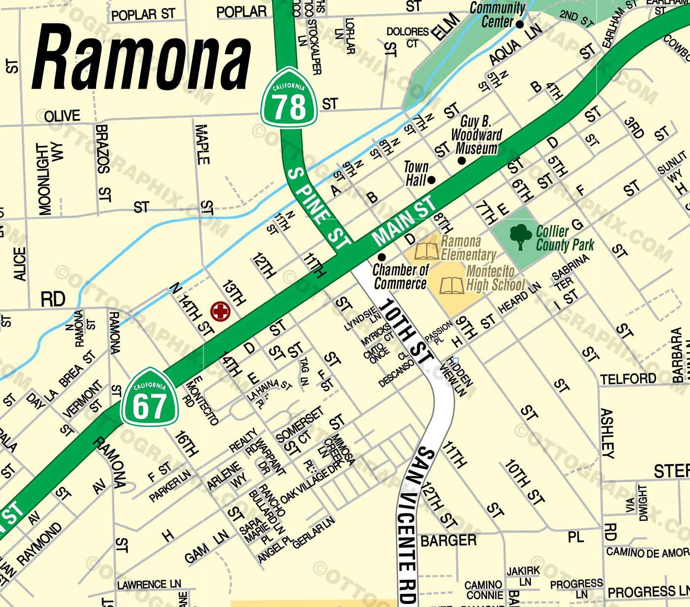 Ramona Street Map, San Diego County, CA - FILES - PDF and AI, editable, vector, royalty free - Image 2