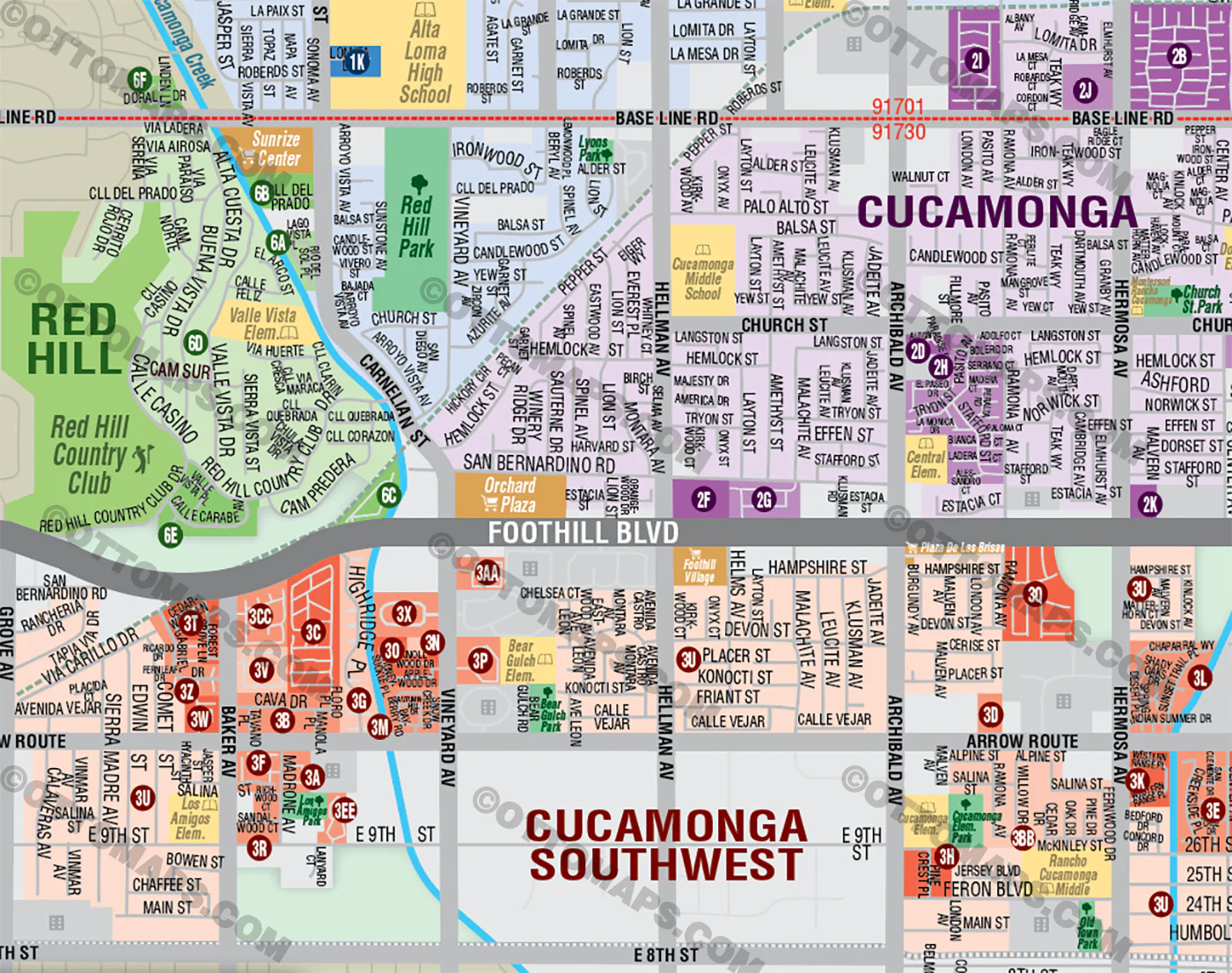 Rancho Cucamonga Map, San Bernardino County, CA - FILES - PDF and AI, editable, vector, royalty free - Image 2