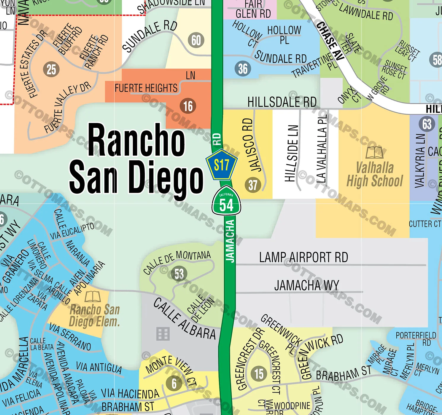 Rancho San Diego Map, San Diego County, CA - FILES - PDF and AI, editable, vector, royalty free - Image 3