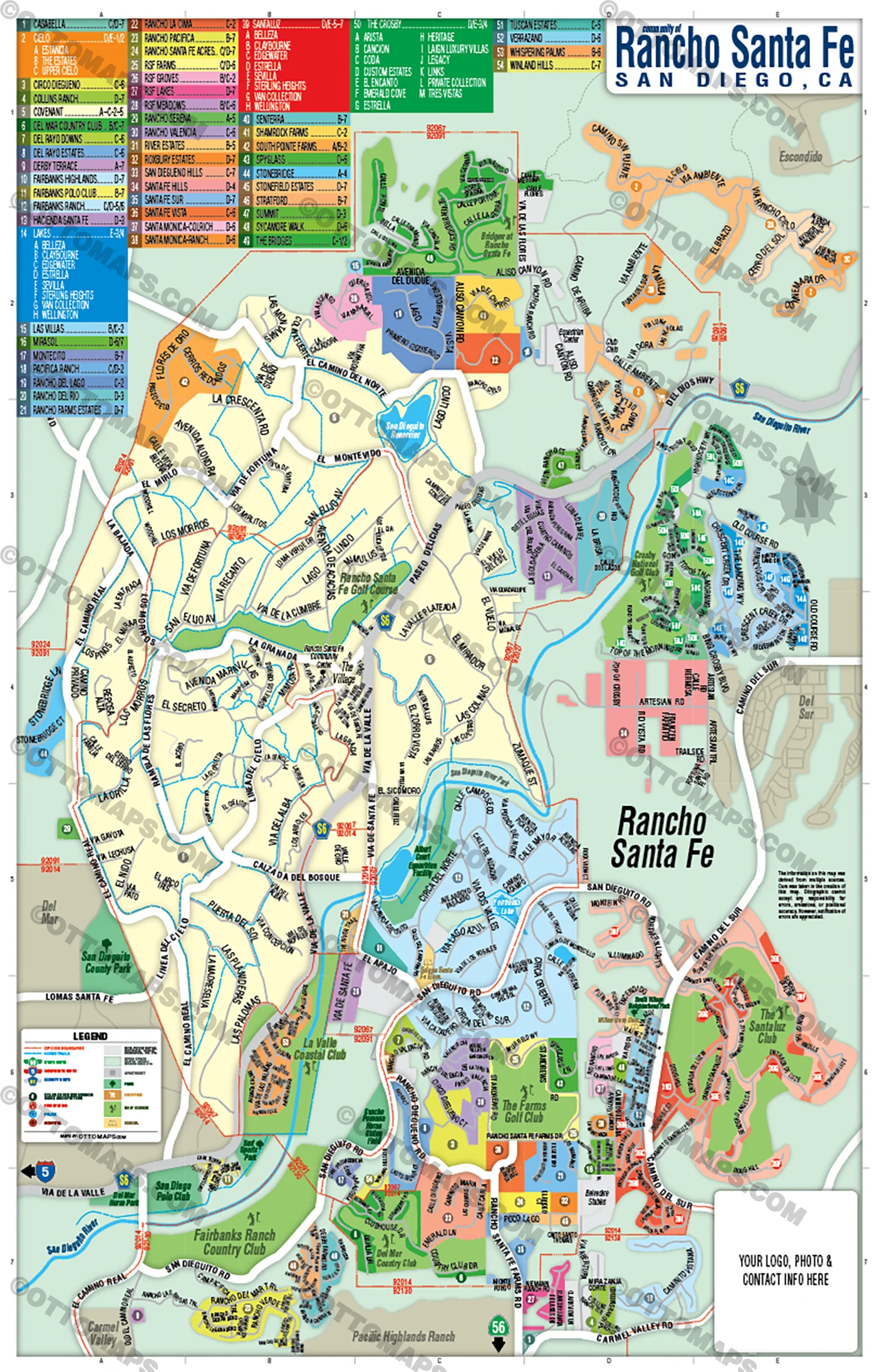 Rancho Santa Fe Map, San Diego County, CA  - FILES - PDF and AI, editable, vector, royalty free - Image 3