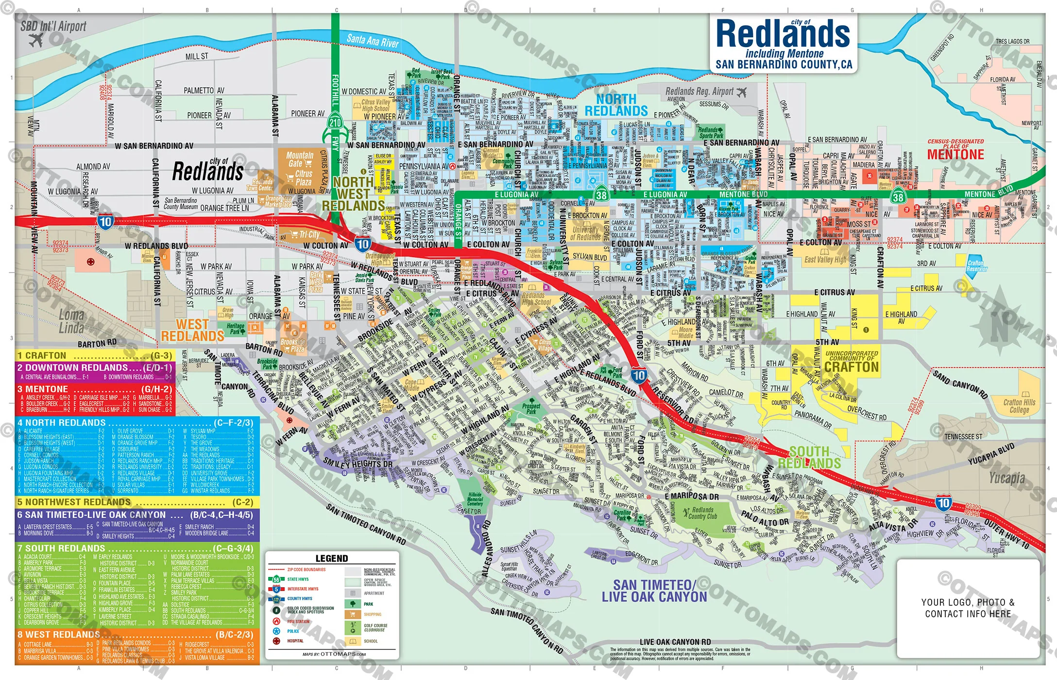 Redlands Map with Mentone, San Bernardino County, CA - FILES - PDF and AI, editable, vector, royalty free - Image 3