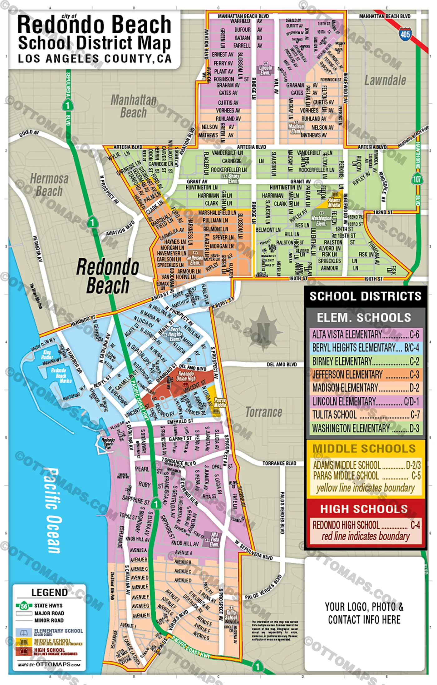 Redondo Beach School District Map - FILES - PDF and AI, editable, vector, royalty free - Image 3