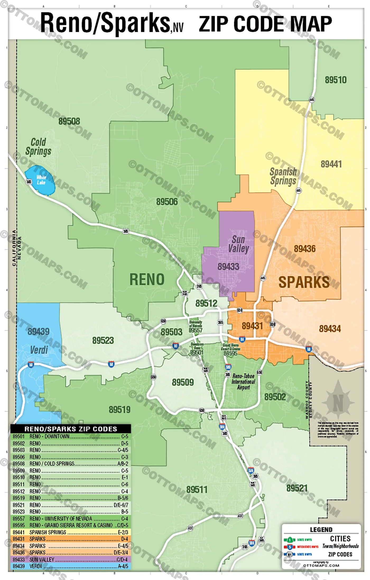 Reno - Sparks Zip Code Map - FILES - PDF and AI Files, editable, vector, royalty free - Image 2