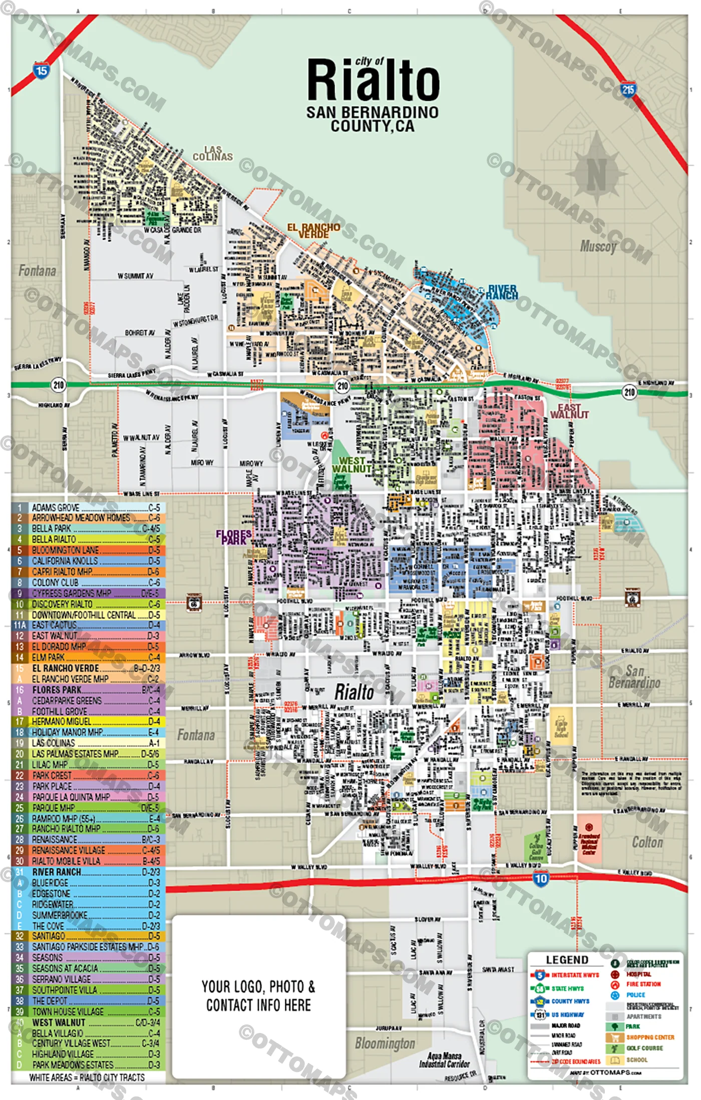 Rialto Map, San Bernardino County, CA - FILES - PDF and AI Files, editable, vector, royalty free