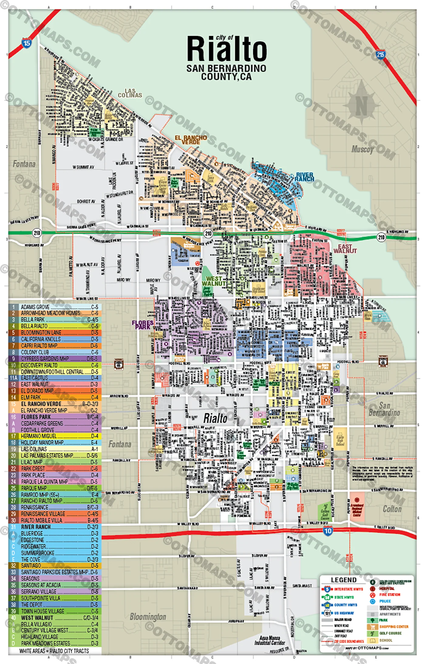 Rialto Map, San Bernardino County, CA - POSTER PRINTS - Image 2