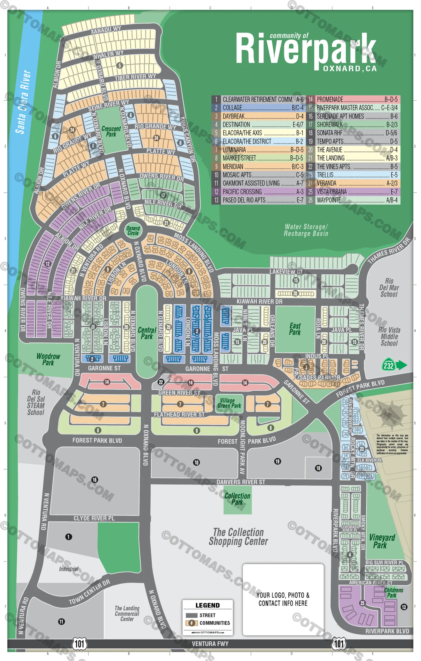Riverpark Map, Oxnard, CA - FILES - PDF and AI, editable, vector, royalty free