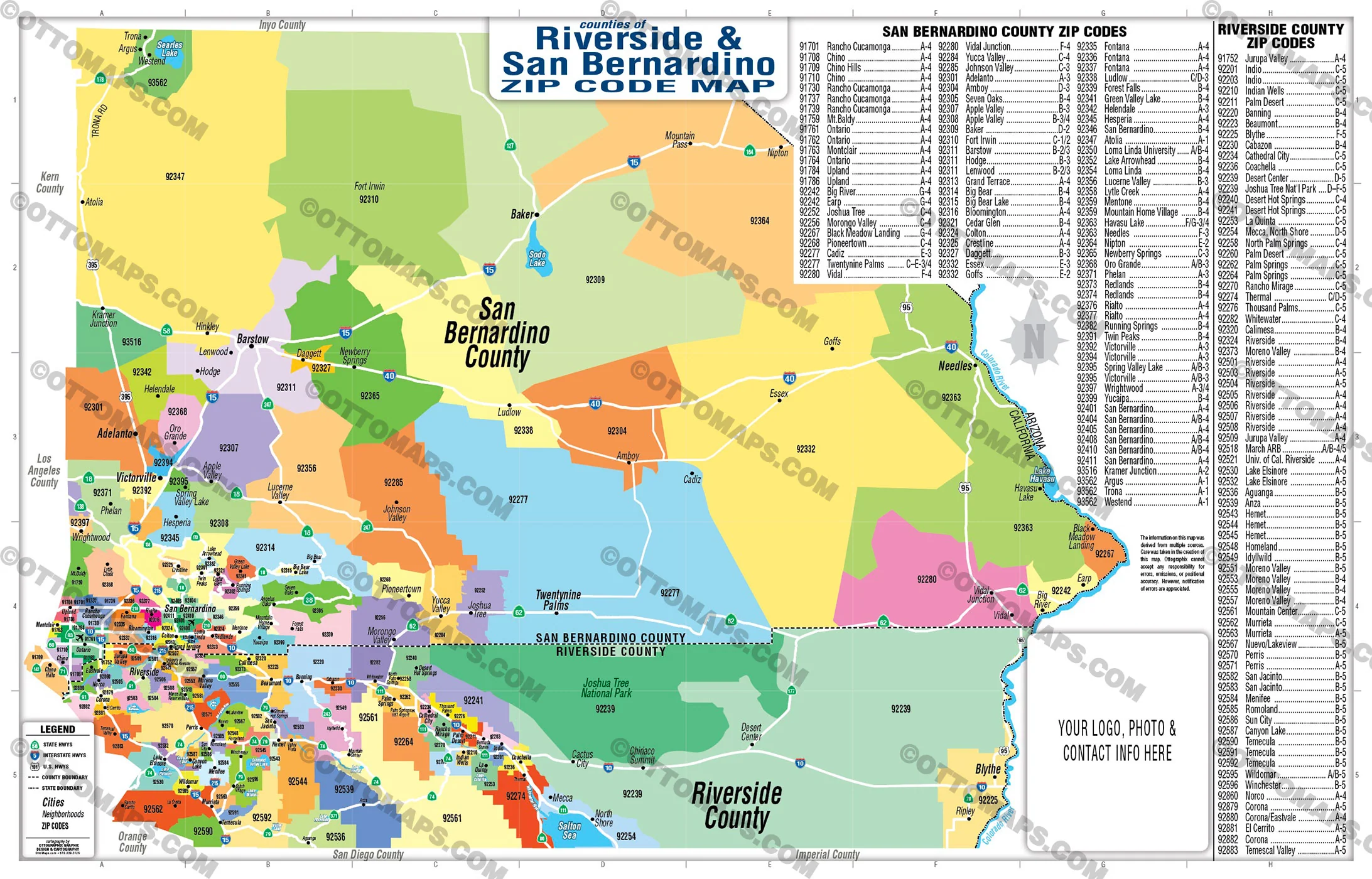 Inland Empire Zip Code Map, Riverside and San Bernardino Counties - FILES - PDF and AI, editable, vector, royalty free