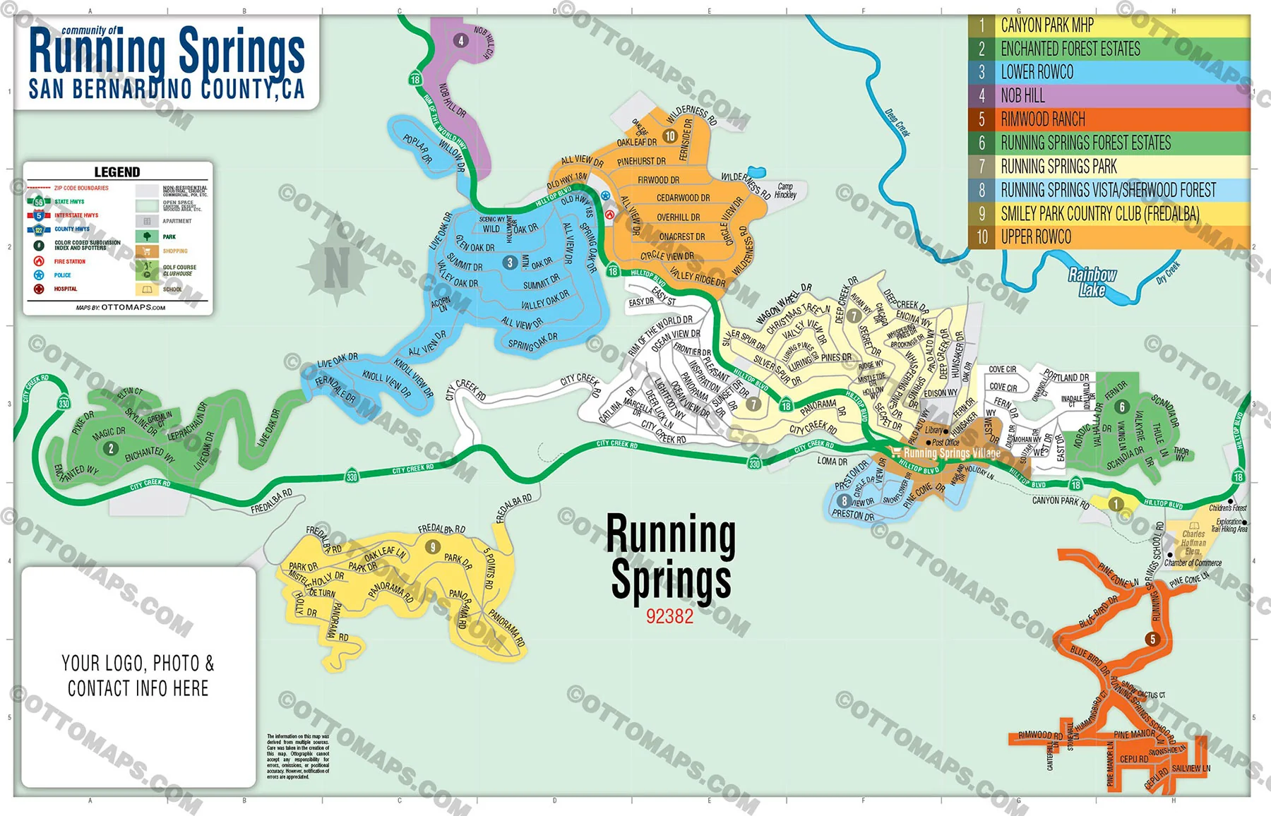 Running Springs Lake Map, San Bernardino County, CA - FILES - PDF and AI, editable, vector, royalty free