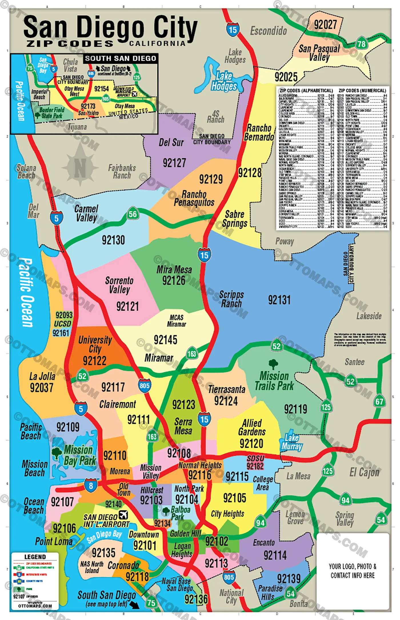 San Diego City Zip Code Map - FILES - PDF and AI Files, editable, vector, royalty free - Image 2
