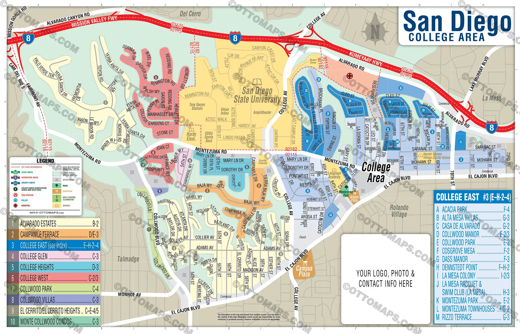 San Diego College Area Map - FILES - PDF and AI, editable, vector, royalty free