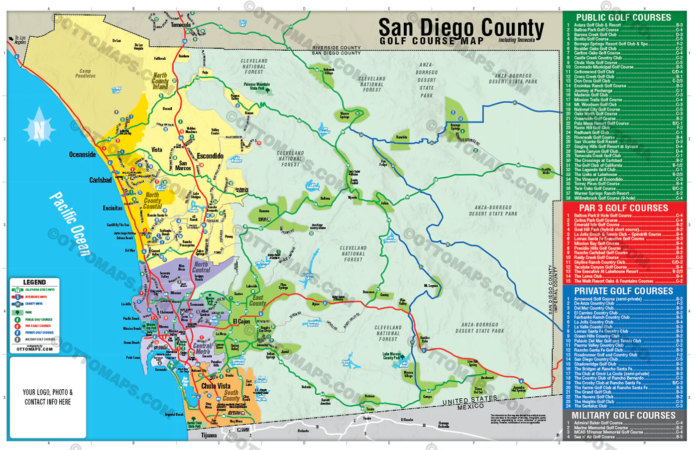 San Diego County Golf Map - FILES - PDF and Adobe Illustrator, editable, layered - Image 3
