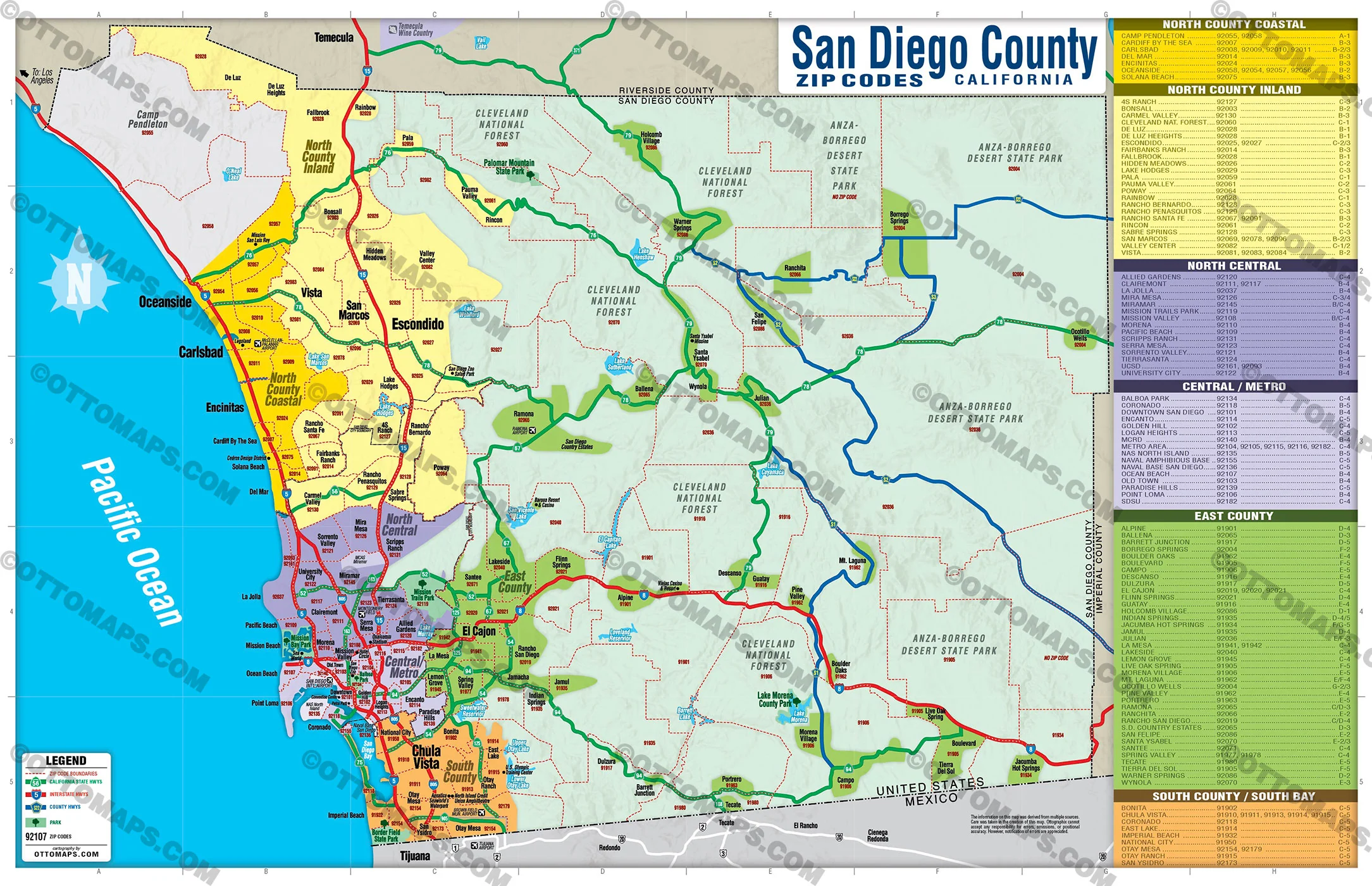 San Diego County Zip Code Map (Regions colorized) - FILES - PDF and AI