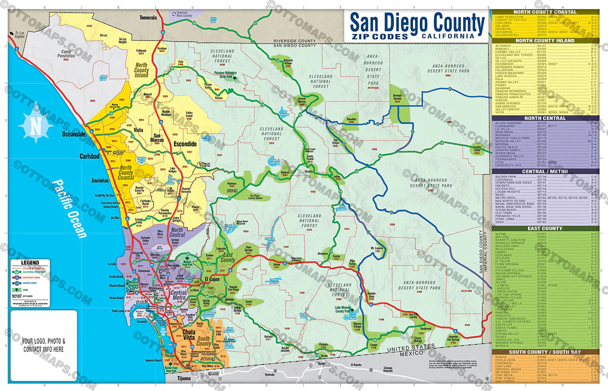 San Diego County Zip Code Map (Regions colorized) - FILES - PDF and AI - Image 2