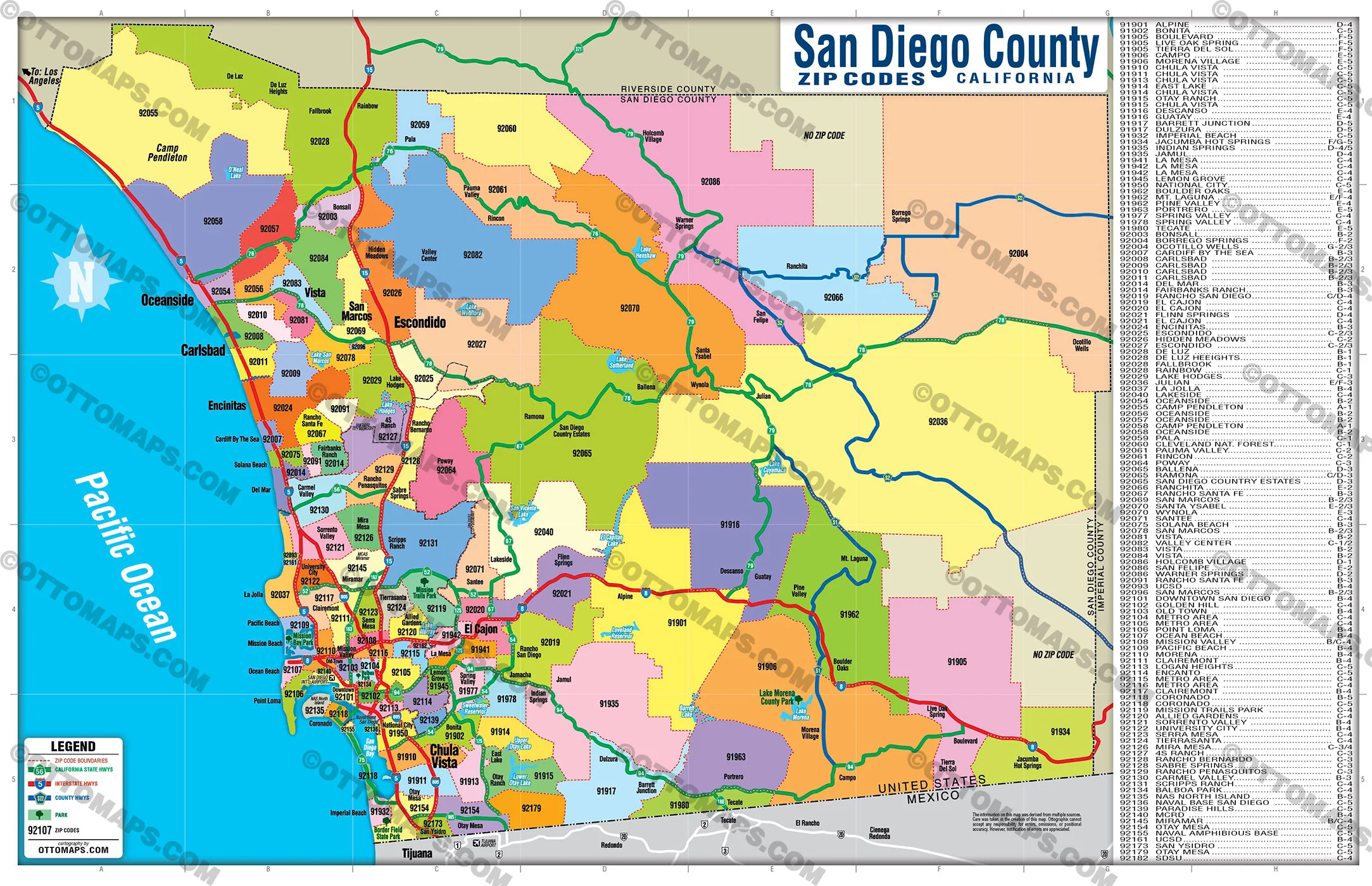 San Diego County Zip Code Map (Zips colorized) - FILES - PDF and AI