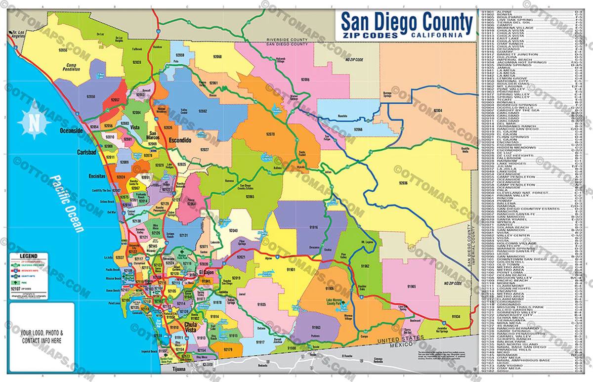 San Diego County Zip Code Map (Zips colorized) - FILES - PDF and AI - Image 2