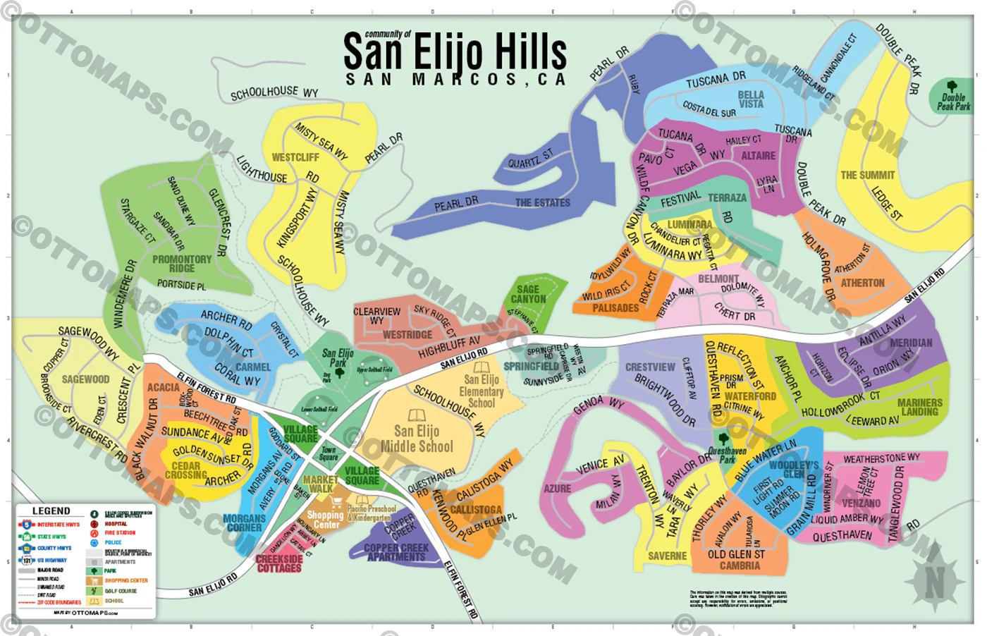 San Elijo Hills Map, San Diego County, CA - FILES - PDF and AI, editable, vector, royalty free - Image 2