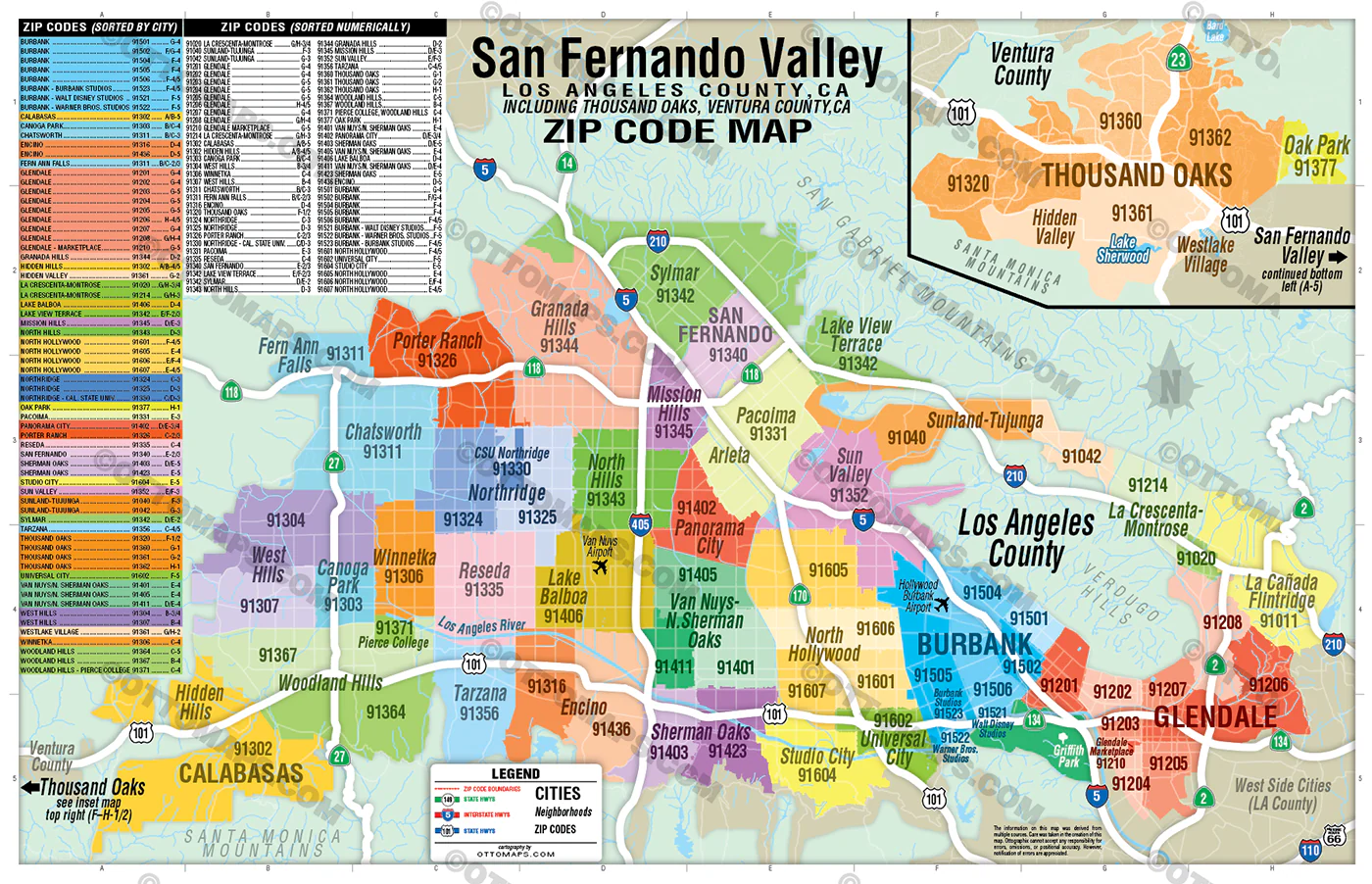 San Fernando Valley Zip Code Map with Thousand Oaks - POSTER PRINTS - Image 2