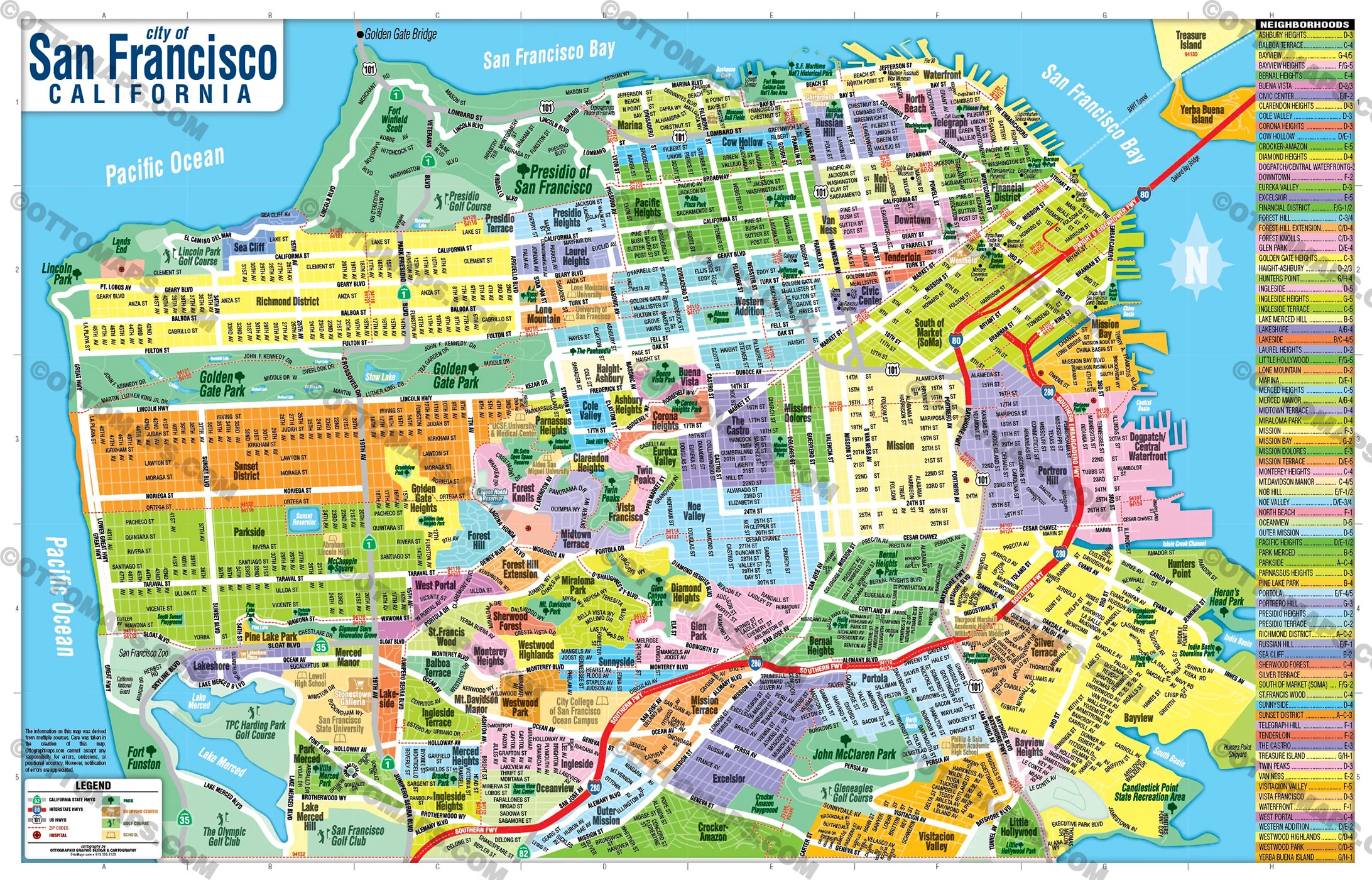 San Francisco Map with Neighborhood Boundaries - FILES - PDF and AI, editable, vector, royalty free - Image 3