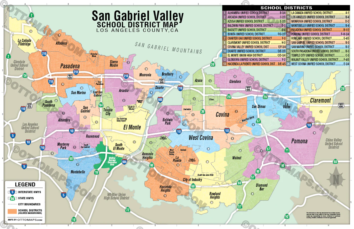 San Gabriel Valley School District Map - Los Angeles County, CA - FILES - PDF and AI, editable, vector, royalty free - Image 3