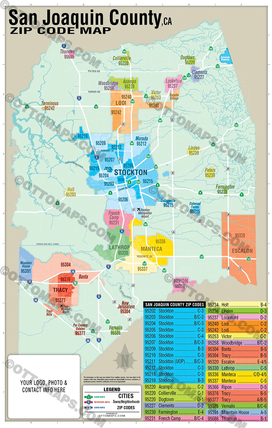 San Joaquin County Zip Code Map - FILES - PDF and AI, editable, vector, royalty free - Image 3