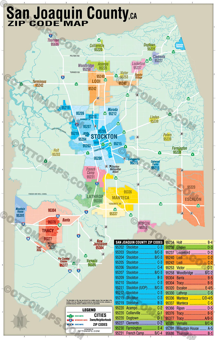 San Joaquin County Zip Code Map - POSTER PRINTS - Image 2