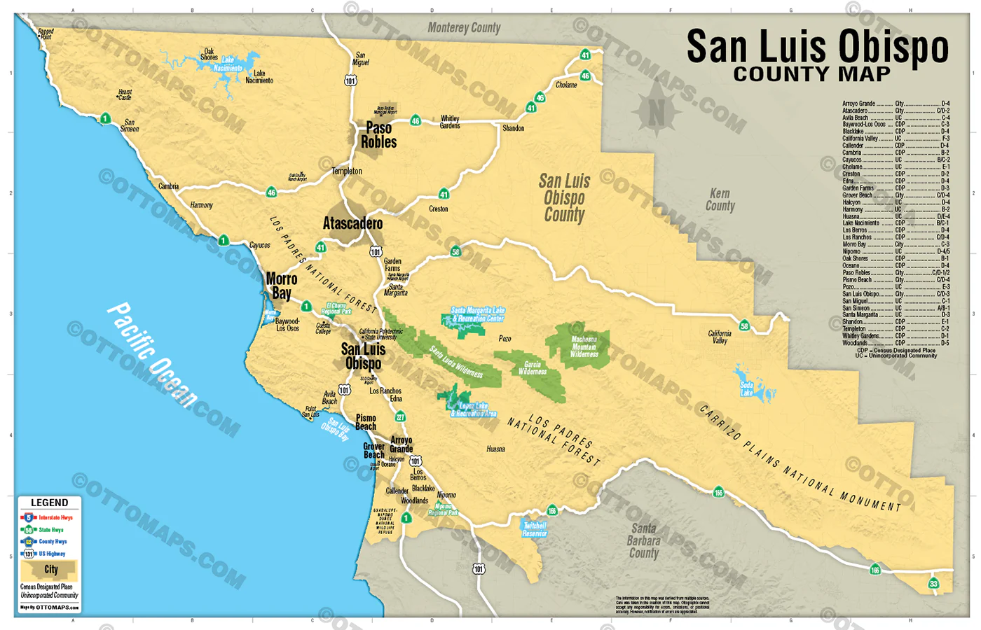 San Luis Obispo County Map (no zip codes) - POSTER PRINTS - Image 2