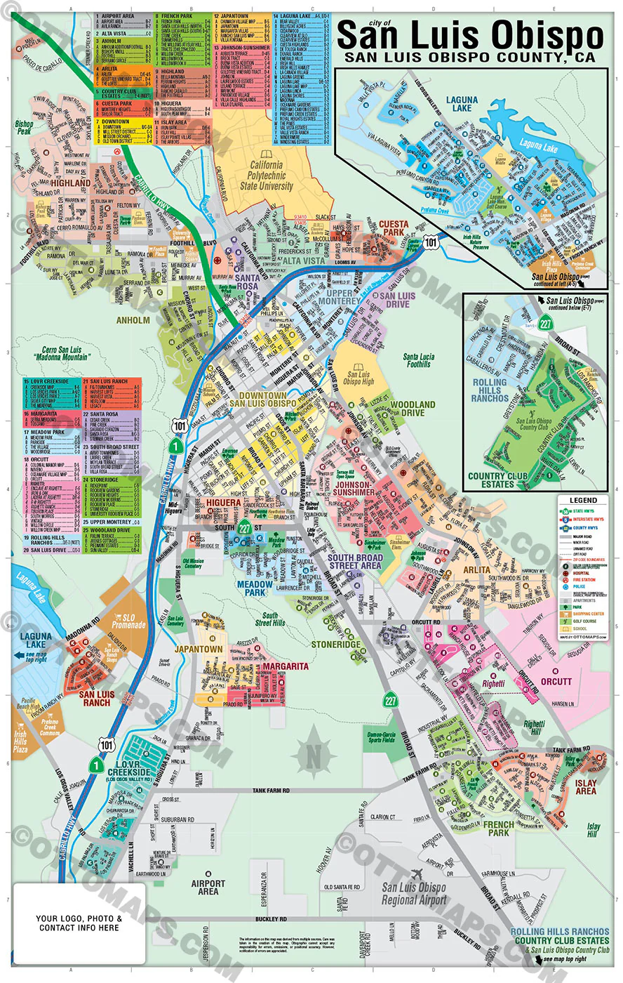 San Luis Obispo Map - FILES - PDF and AI, editable, vector, royalty free