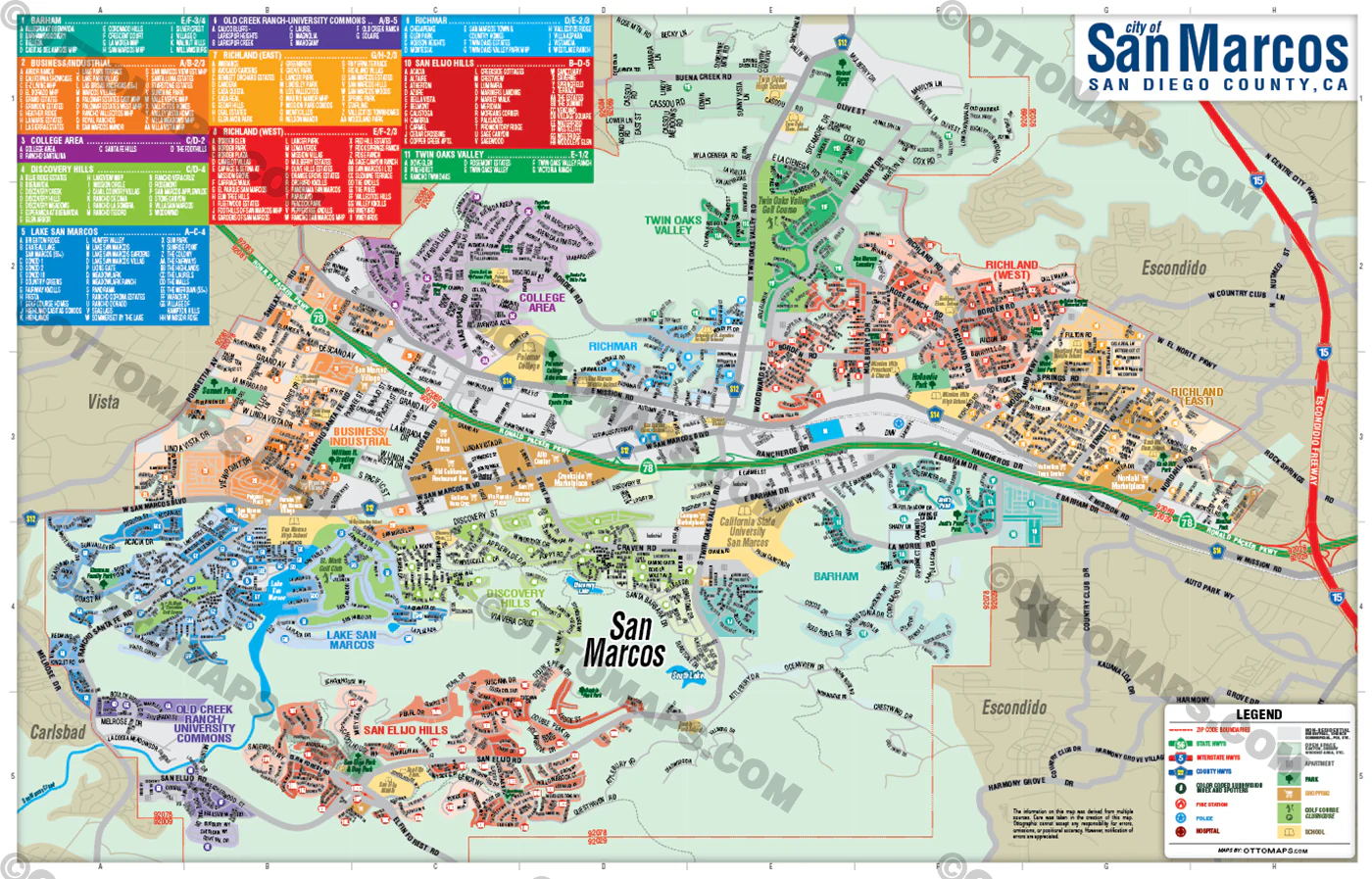 San Marcos and Lake San Marcos Map - POSTER PRINTS