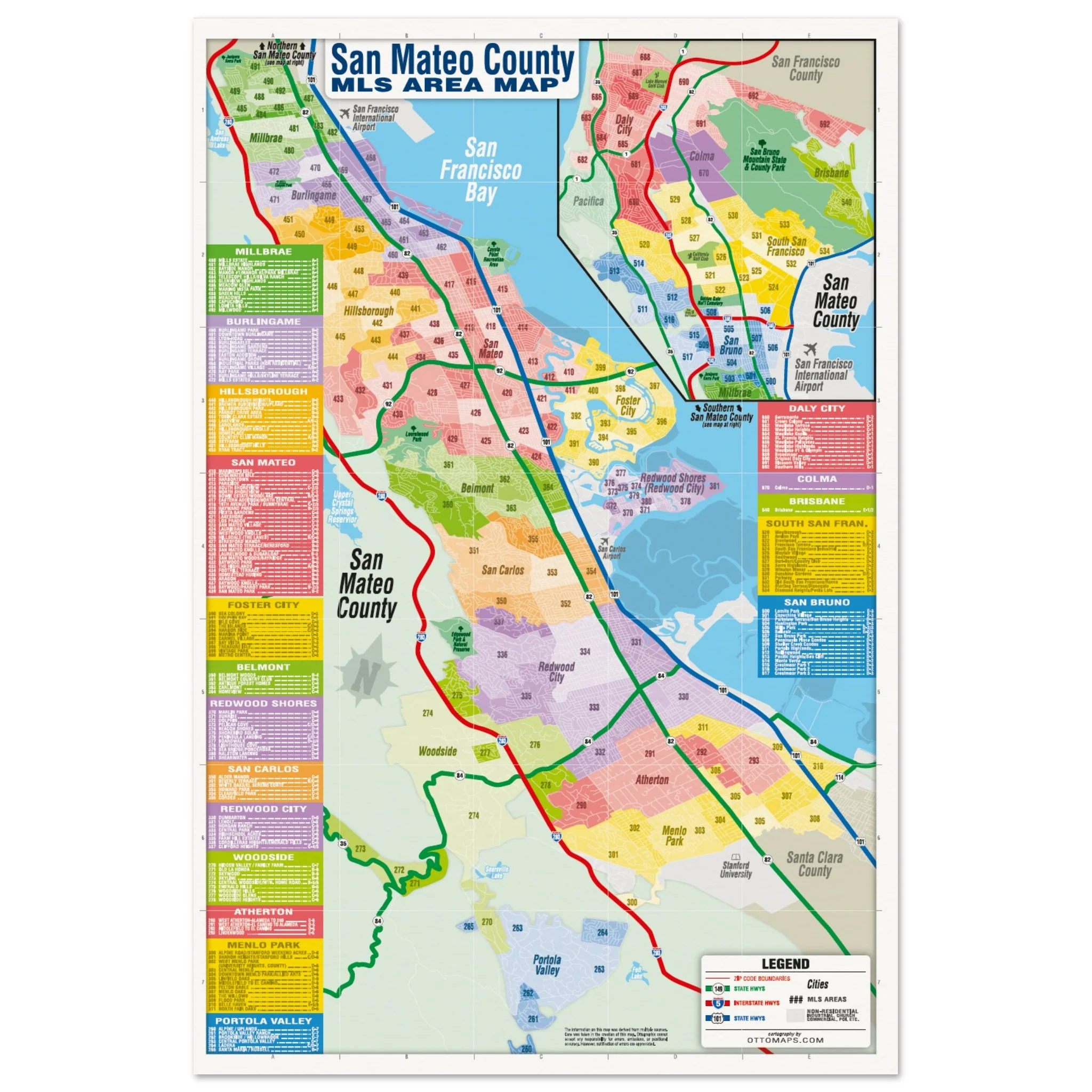 San Mateo County MLS Area Map - POSTER PRINTS - Image 3