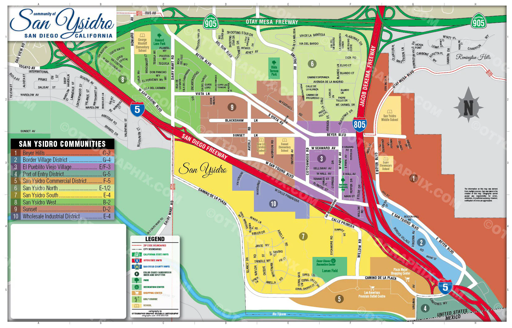 San Ysidro Map, San Diego County, CA - FILES - PDF and AI, editable, vector, royalty free
