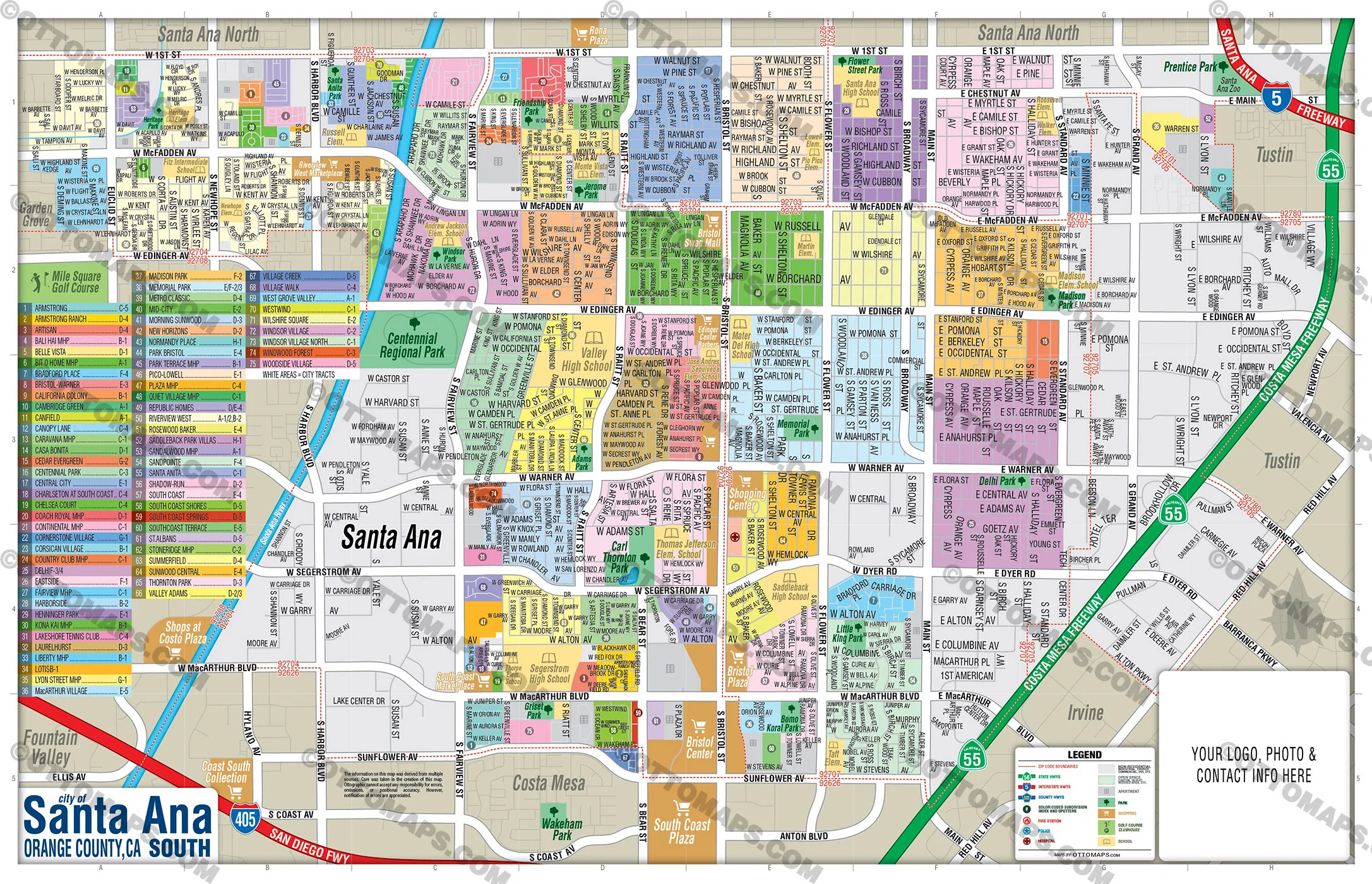 Santa Ana Map, Orange County, CA (3 Versions: Full, North & South) - FILES - PDF and AI, editable, vector, royalty free - Image 4