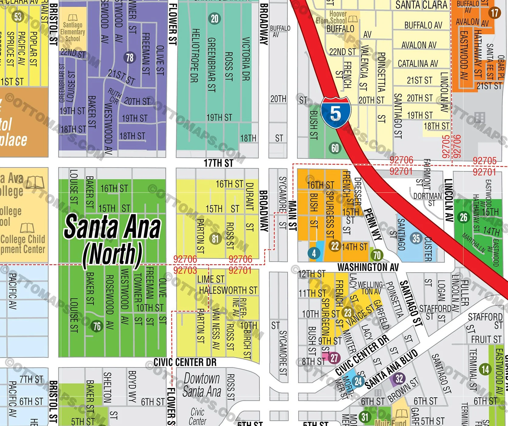 Santa Ana Map NORTH, Orange County, CA - FILES - PDF and AI, editable, vector, royalty free - Image 2