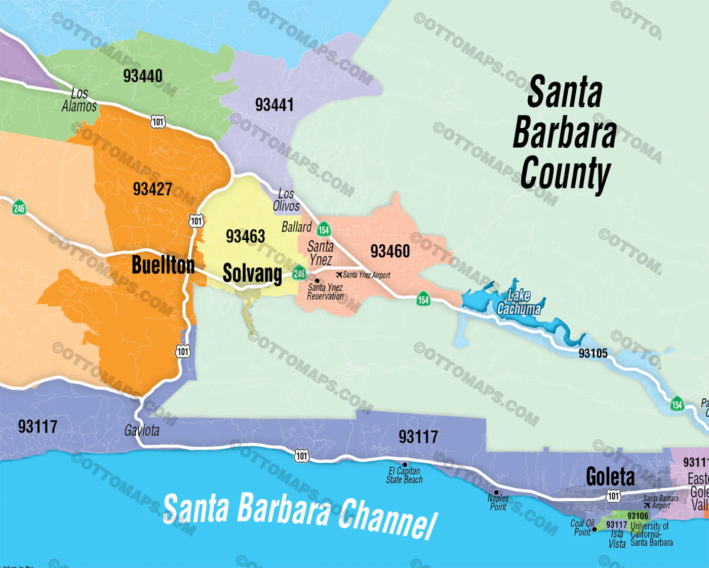 Santa Barbara County Zip Code Map, CA - FILES - PDF and AI Files, editable, vector, royalty free - Image 2