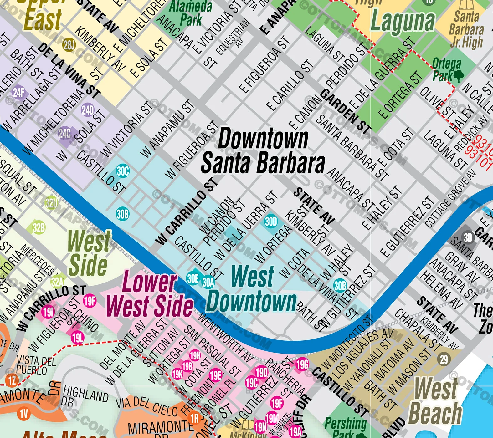 Santa Barbara Map with Subdivisions and Neighborhoods - FILES - PDF and AI, editable, vector, royalty free - Image 2